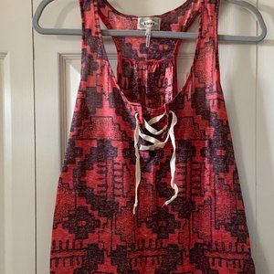 L Orange/Red Aztec pattern Tank Top with laces